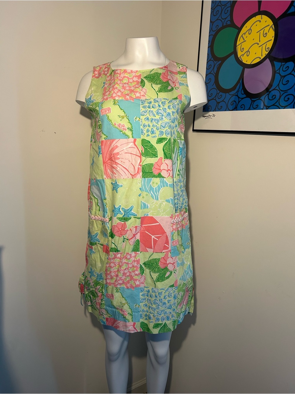 Lilly Pulitzer women’s Patchwork Floral Shift Dress in Pastel Green Size 10
